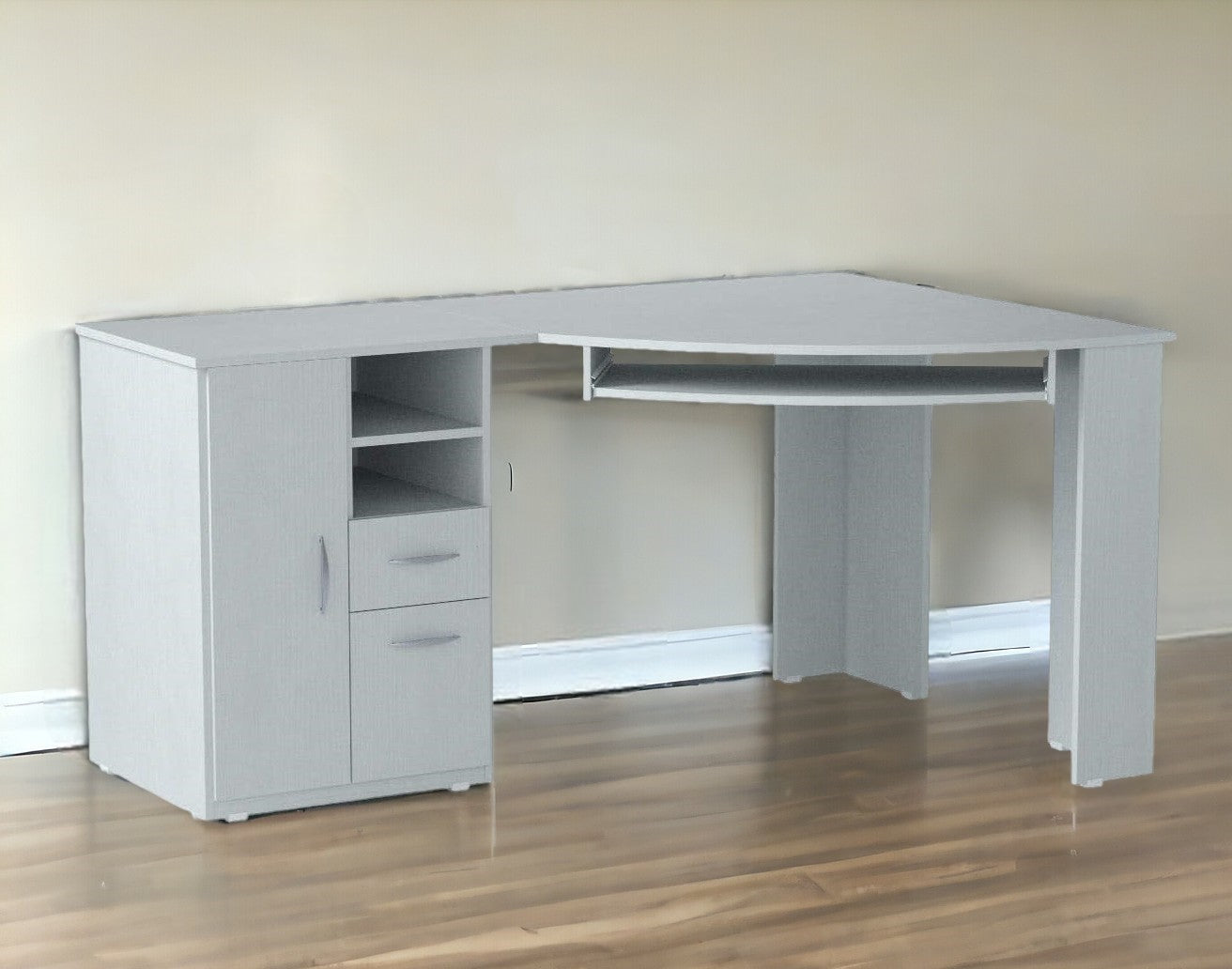 59" White Mirrored Computer Desk With Two Drawers