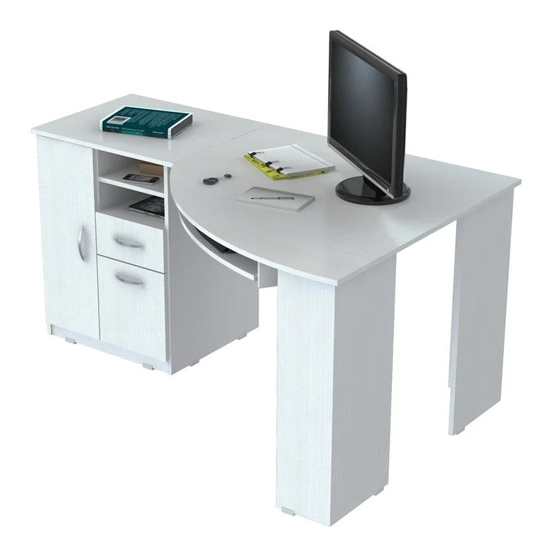 59" White Mirrored Computer Desk With Two Drawers