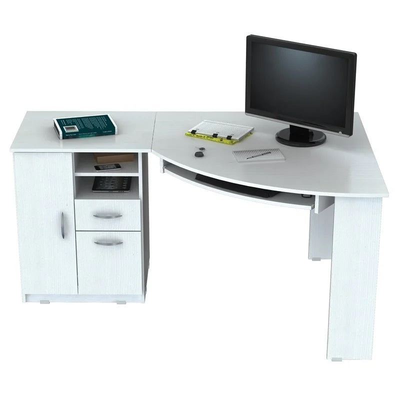 59" White Mirrored Computer Desk With Two Drawers