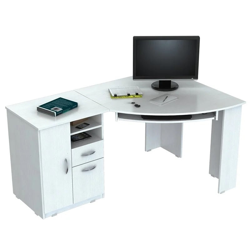 59" White Mirrored Computer Desk With Two Drawers