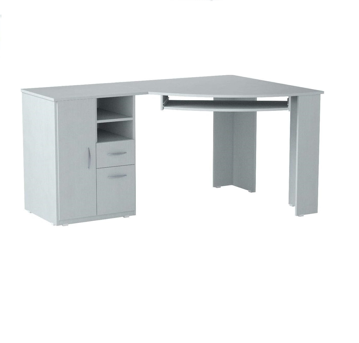 59" White Mirrored Computer Desk With Two Drawers