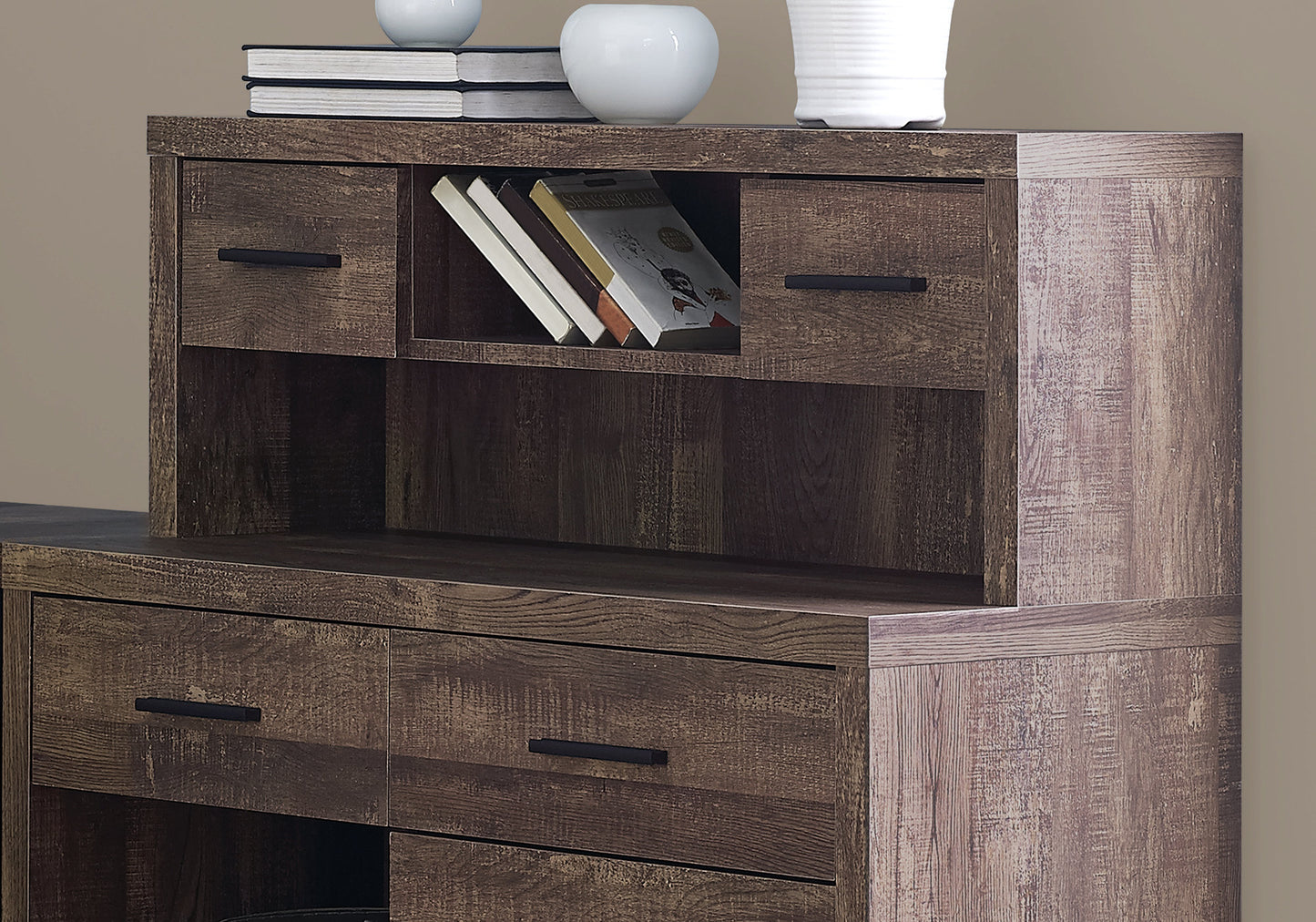 63" Brown L Shape Computer Desk With Eight Drawers