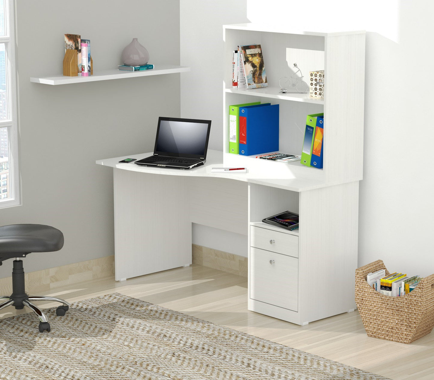 55" White Mirrored Computer Desk With Two Drawers