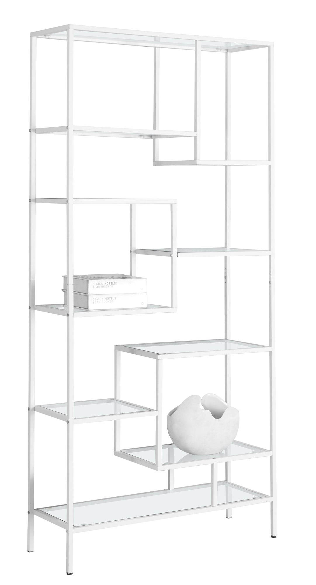 72" White Metal and Glass Nine Tier Etagere Bookcase