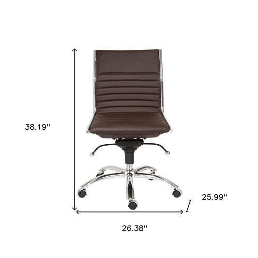 Brown Faux Leather Seat Swivel Adjustable Task Chair Leather Back Steel Frame