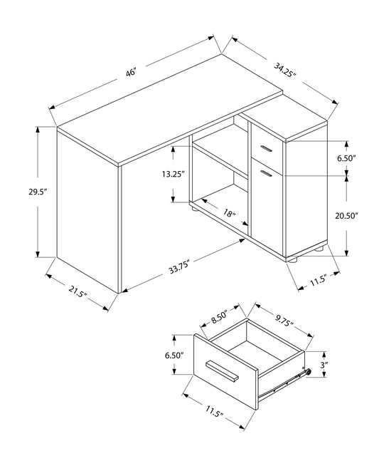 34" Gray L Shape Computer Desk With Two Drawers