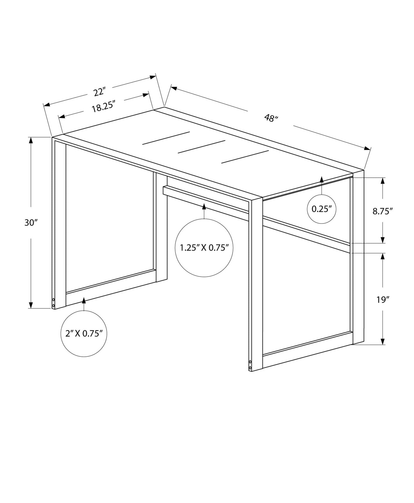 22" Silver Glass Computer Desk