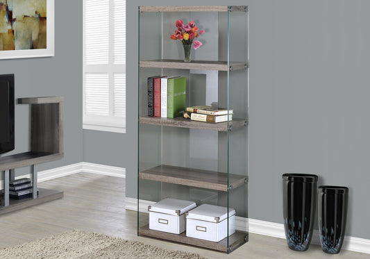 59" White Glass and Wood Four Tier Etagere Bookcase