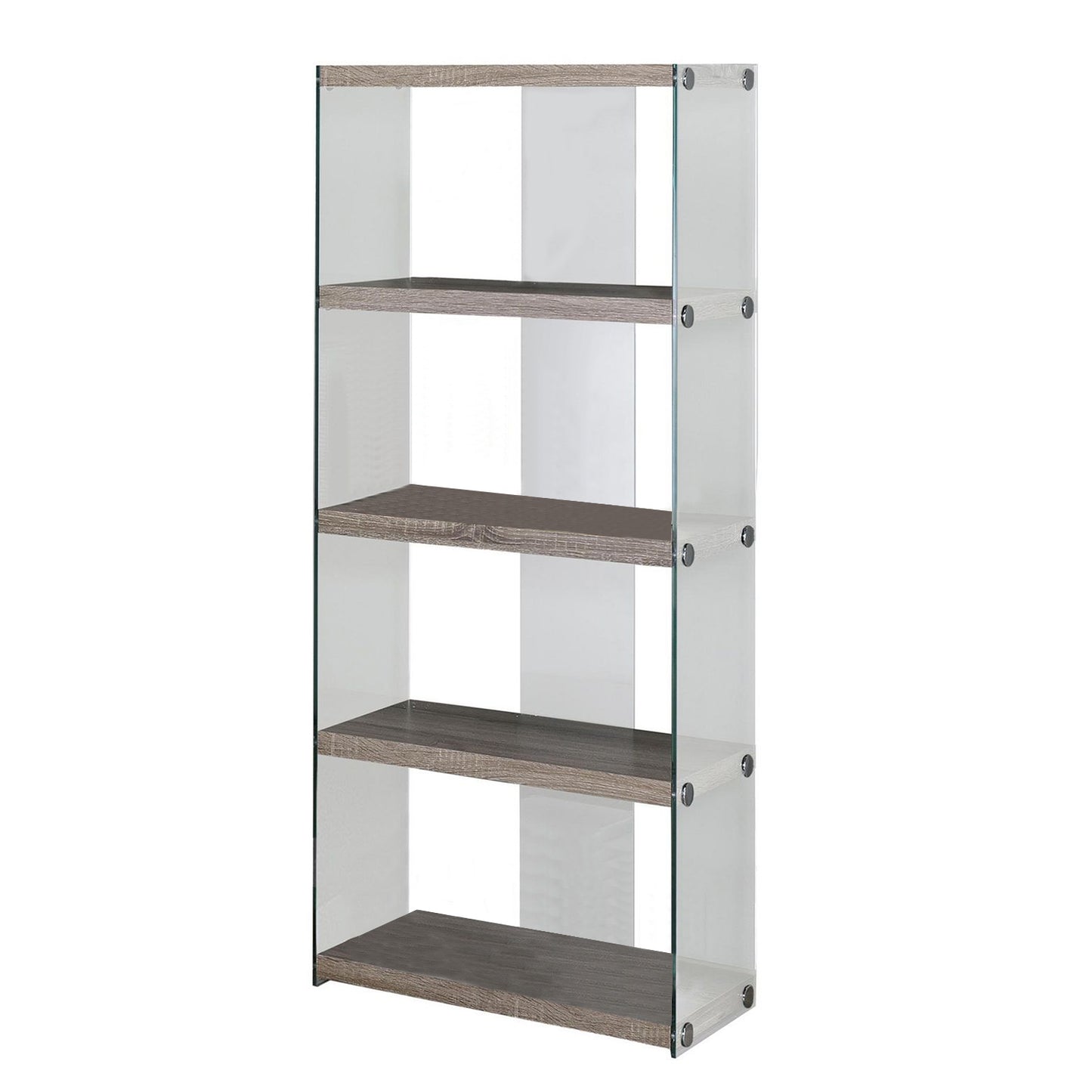 59" White Glass and Wood Four Tier Etagere Bookcase