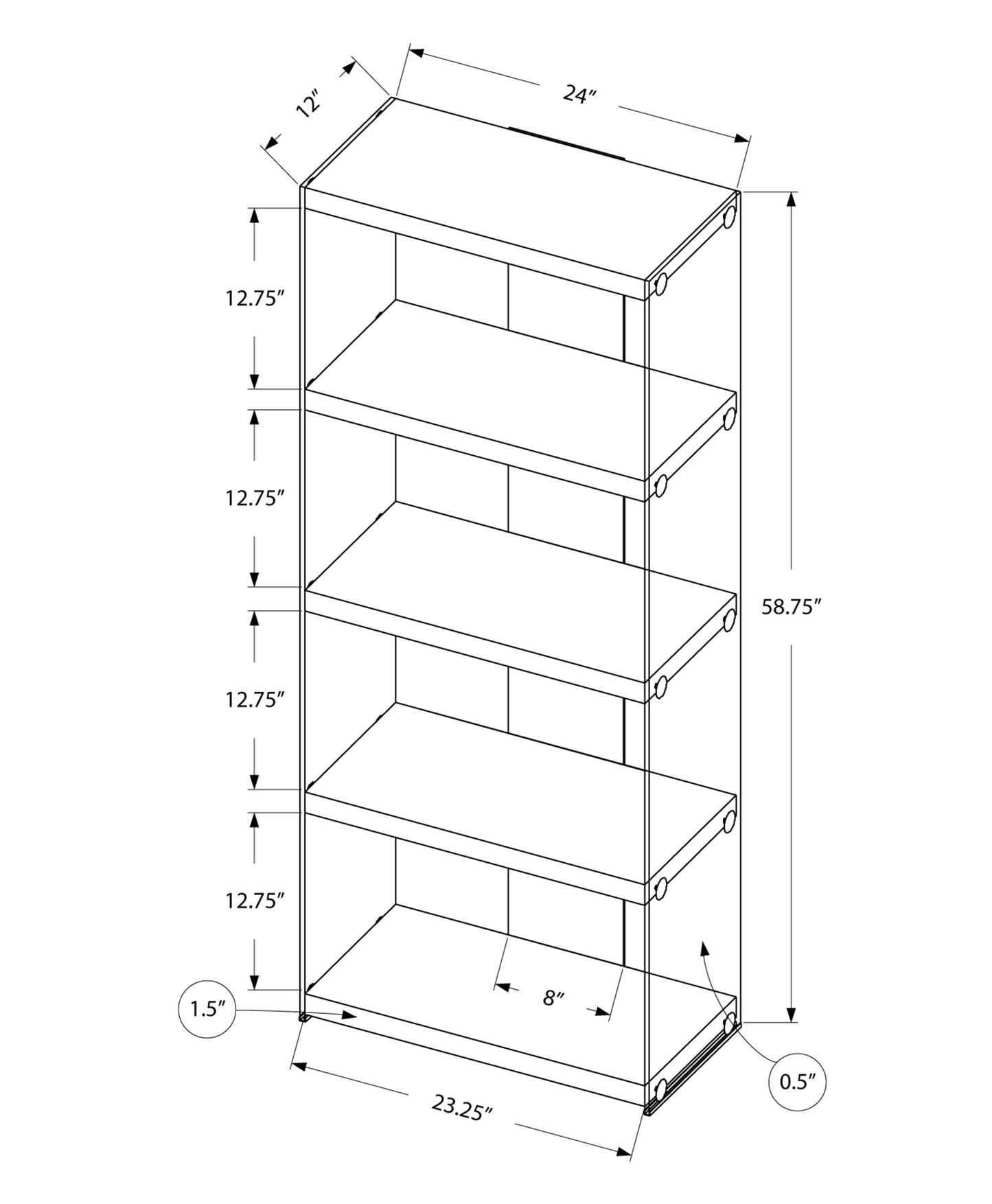 59" White Glass and Wood Four Tier Etagere Bookcase