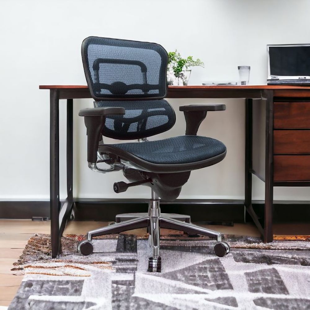 Blue and Silver Adjustable Swivel Mesh Rolling Office Chair