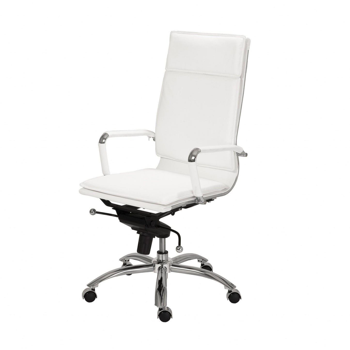 White Faux Leather Seat Swivel Adjustable Task Chair Leather Back Steel Frame