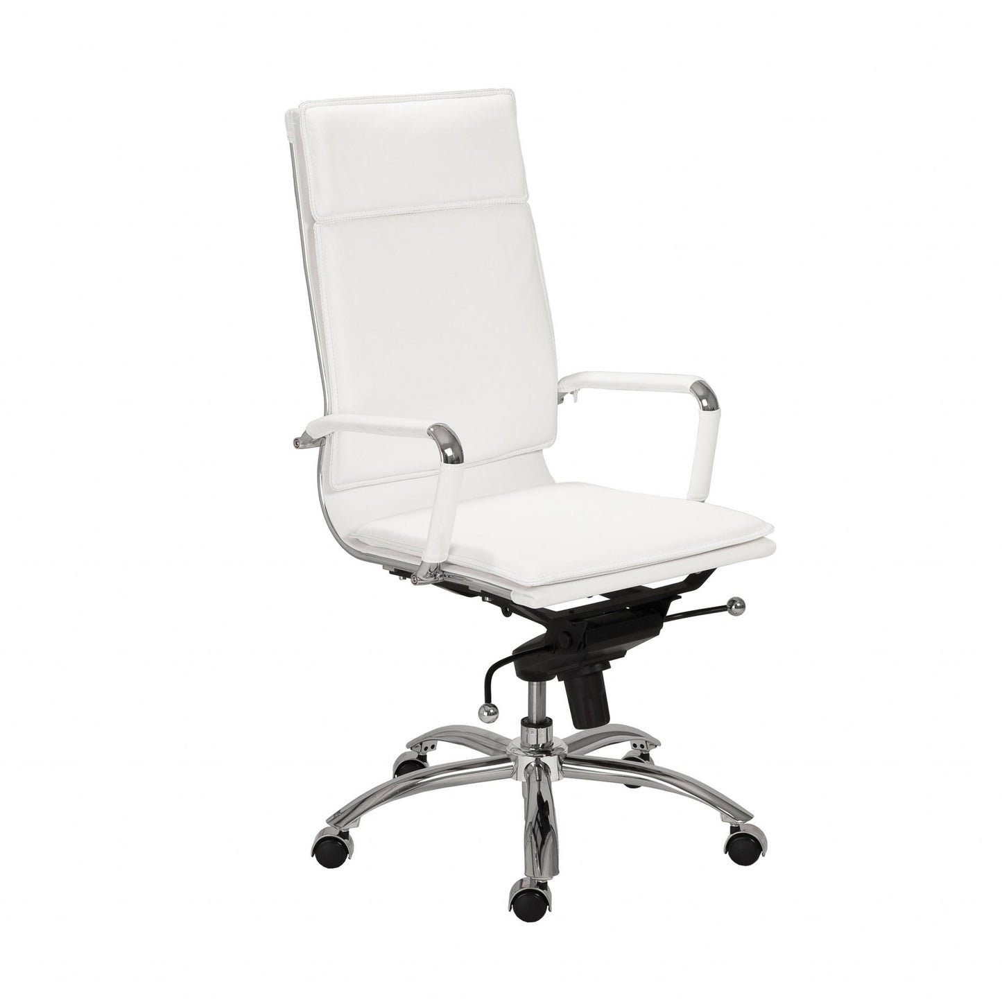 White Faux Leather Seat Swivel Adjustable Task Chair Leather Back Steel Frame