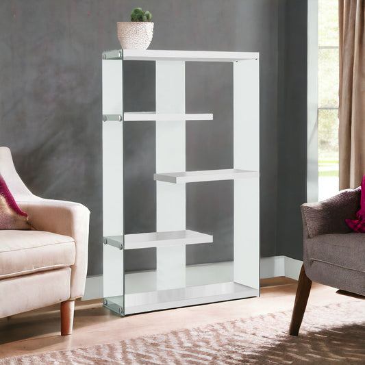 59" White Glass And Wood Etagere Bookcase