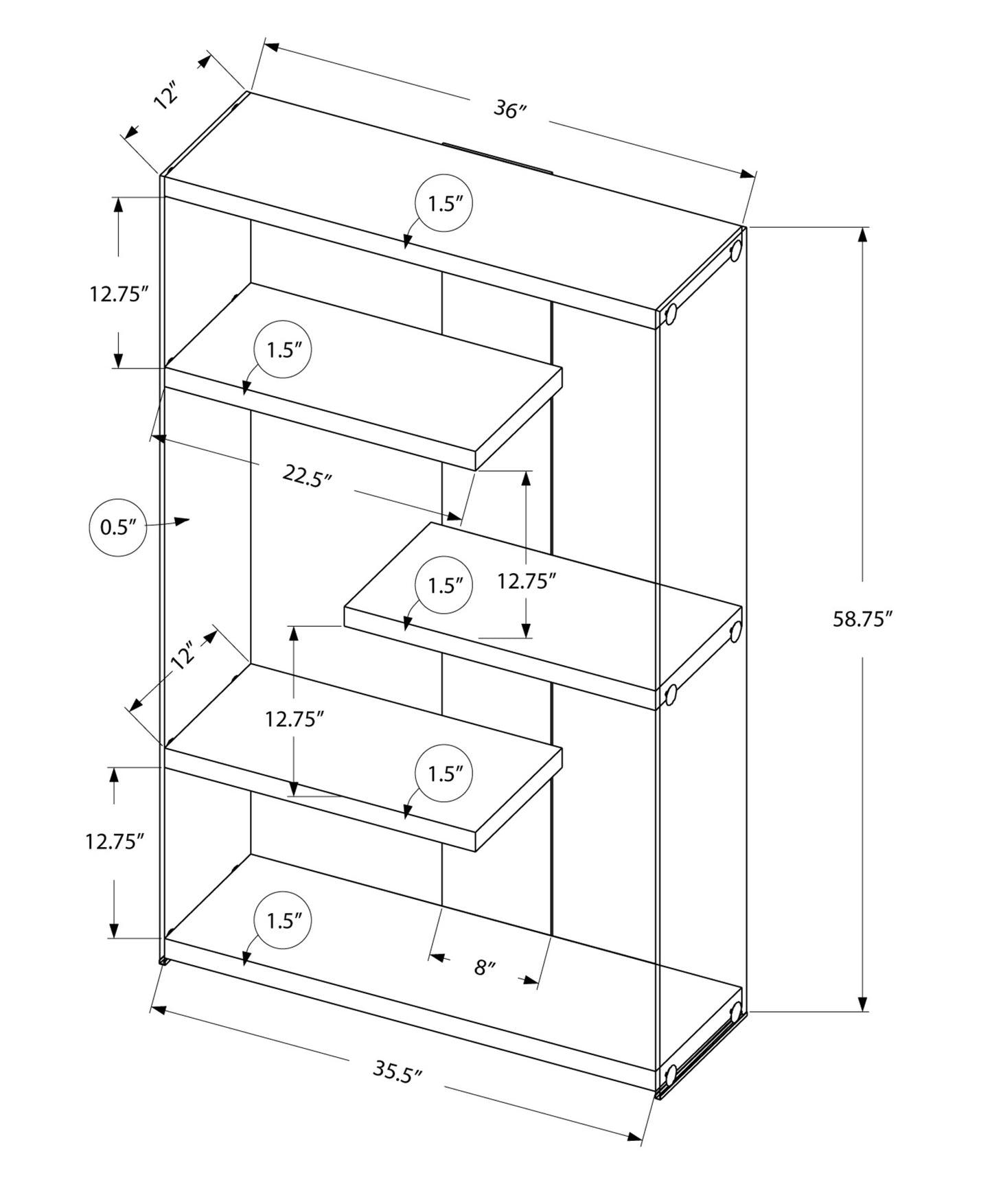 59" White Glass And Wood Etagere Bookcase