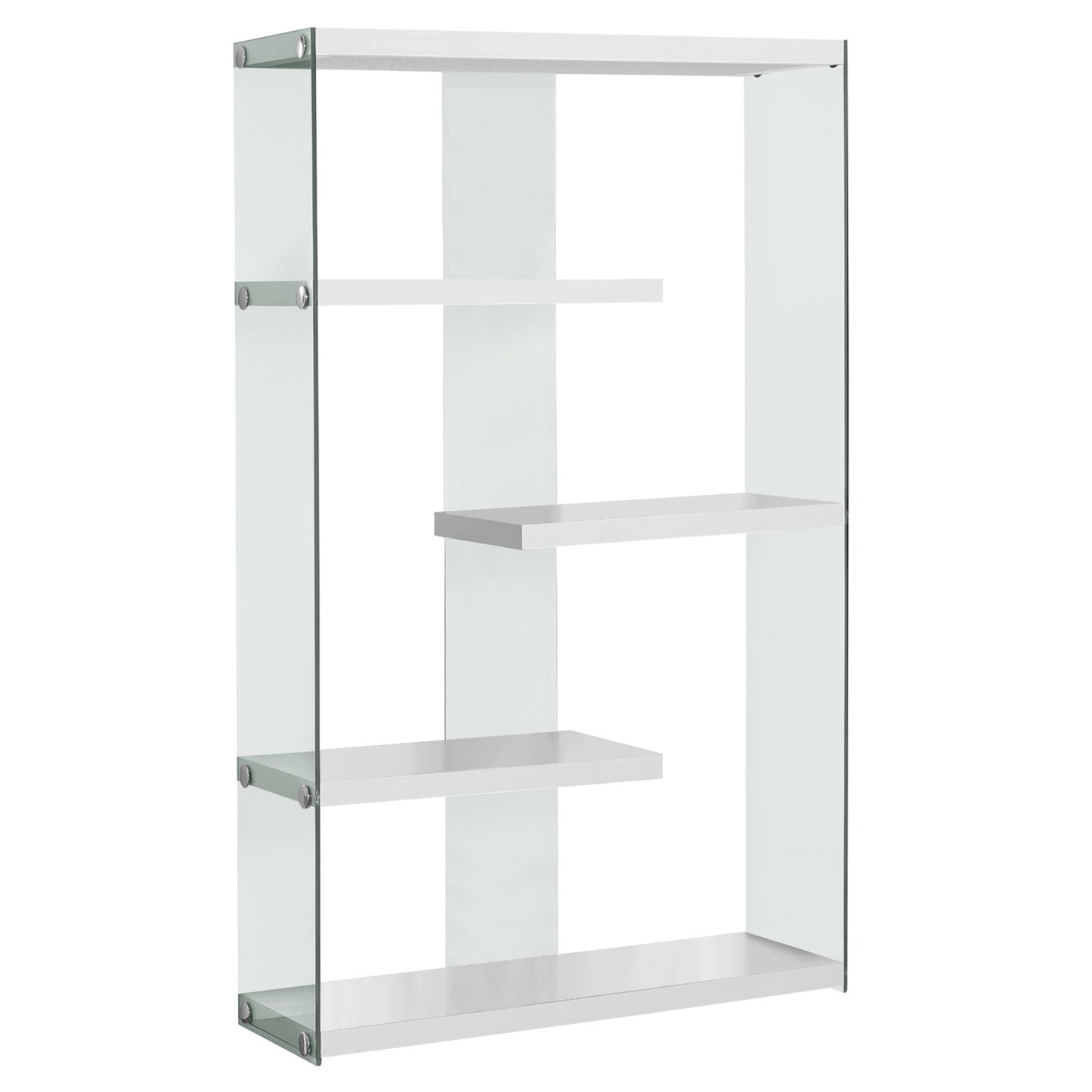 59" White Glass And Wood Etagere Bookcase