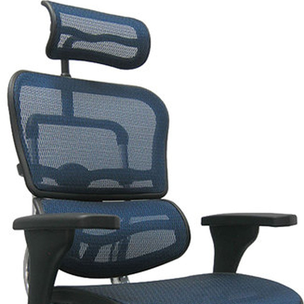 Blue and Silver Adjustable Swivel Mesh Rolling Executive Office Chair