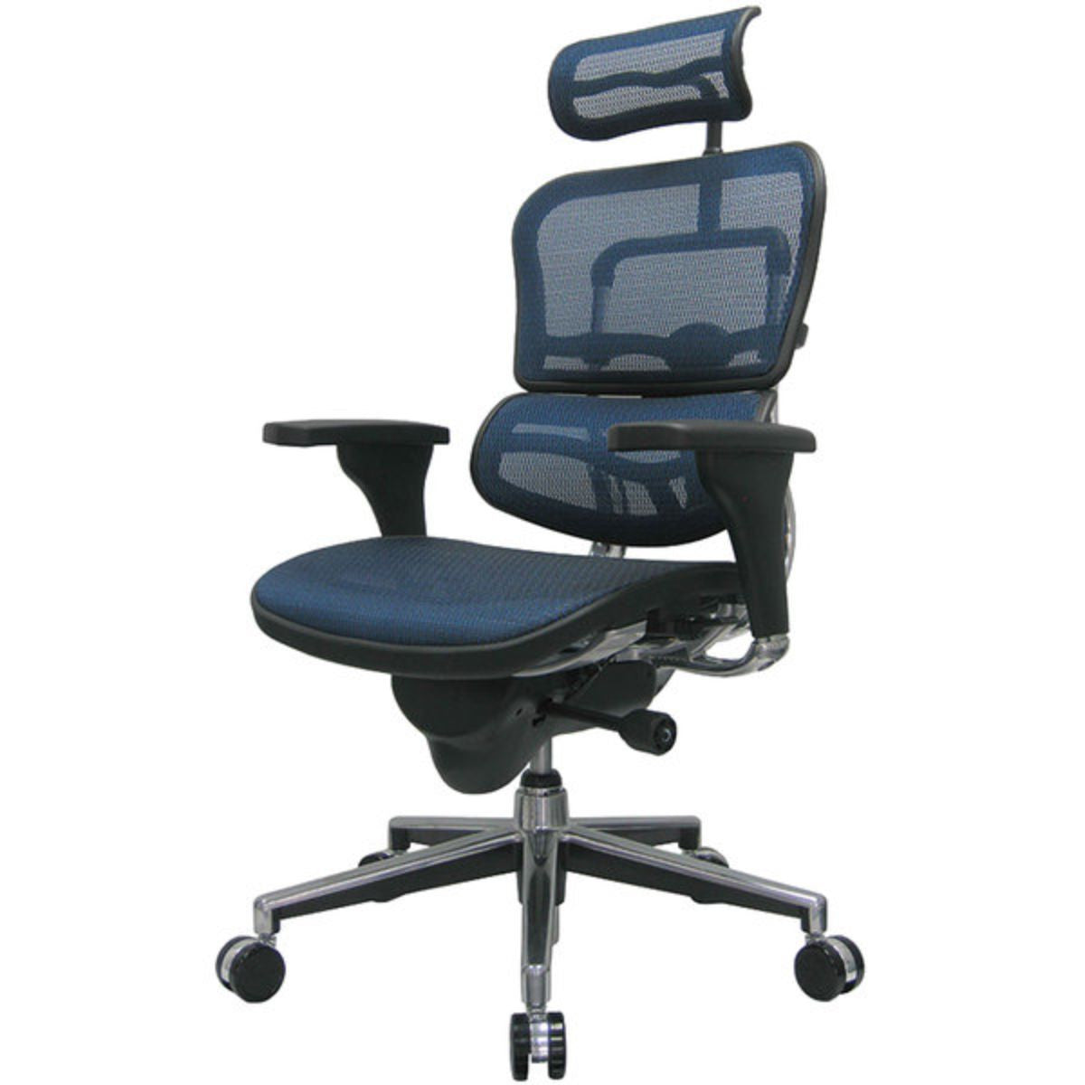 Blue and Silver Adjustable Swivel Mesh Rolling Executive Office Chair