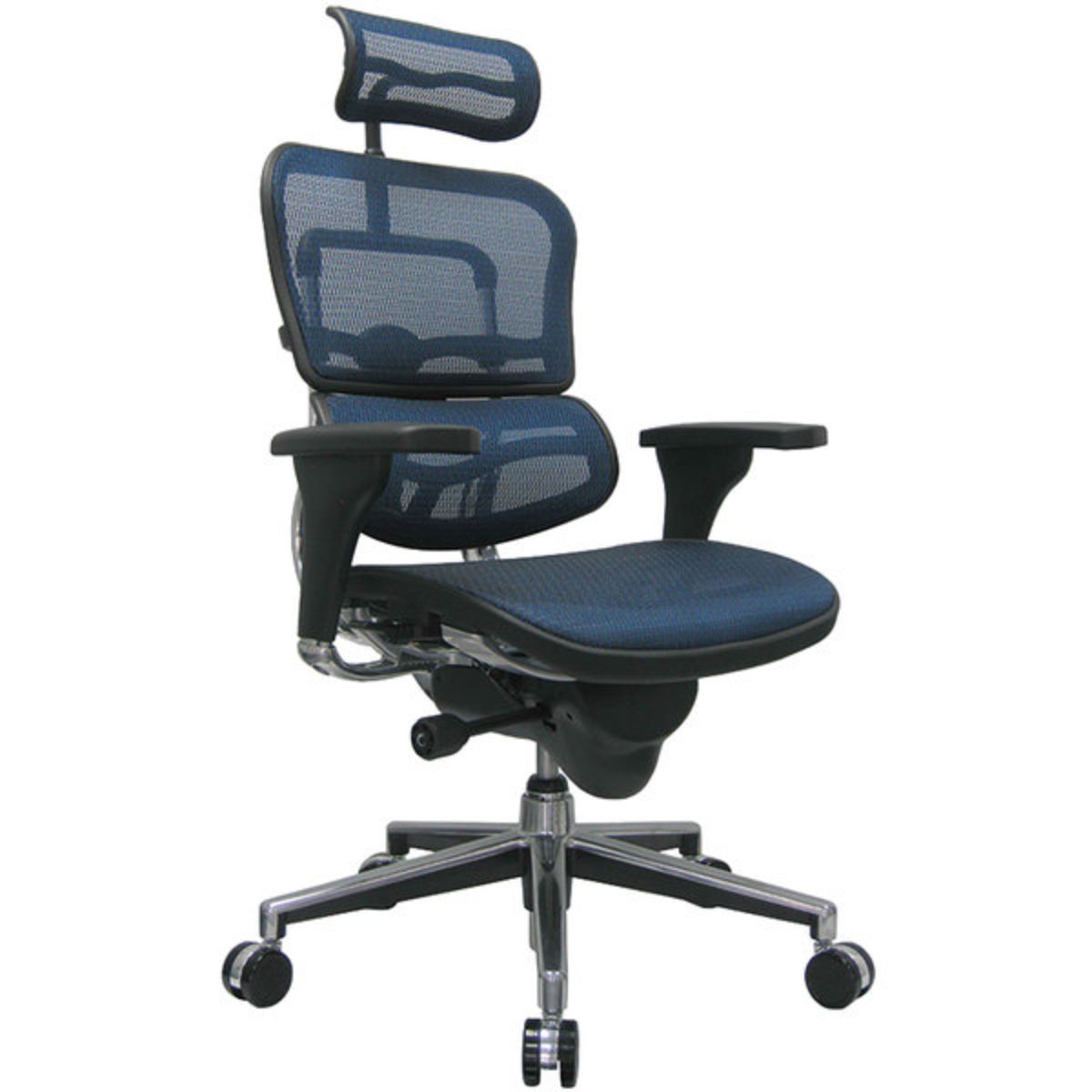 Blue and Silver Adjustable Swivel Mesh Rolling Executive Office Chair