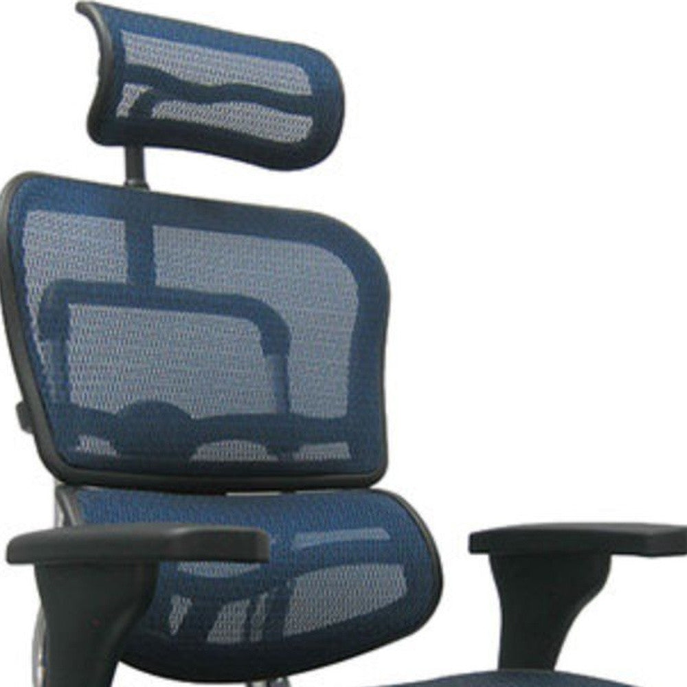 Blue and Silver Adjustable Swivel Mesh Rolling Executive Office Chair