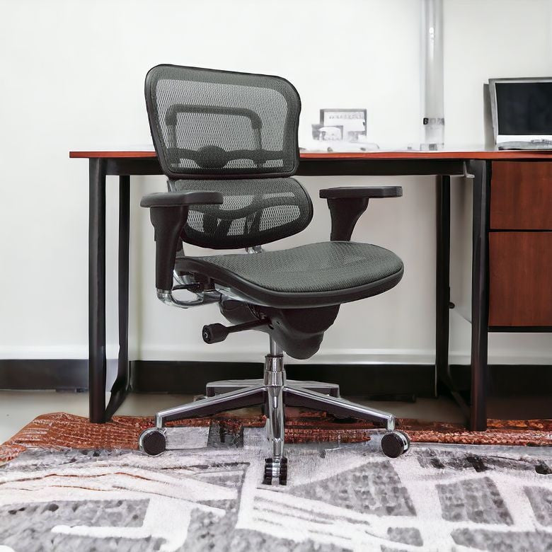 Gray and Silver Adjustable Swivel Mesh Rolling Office Chair