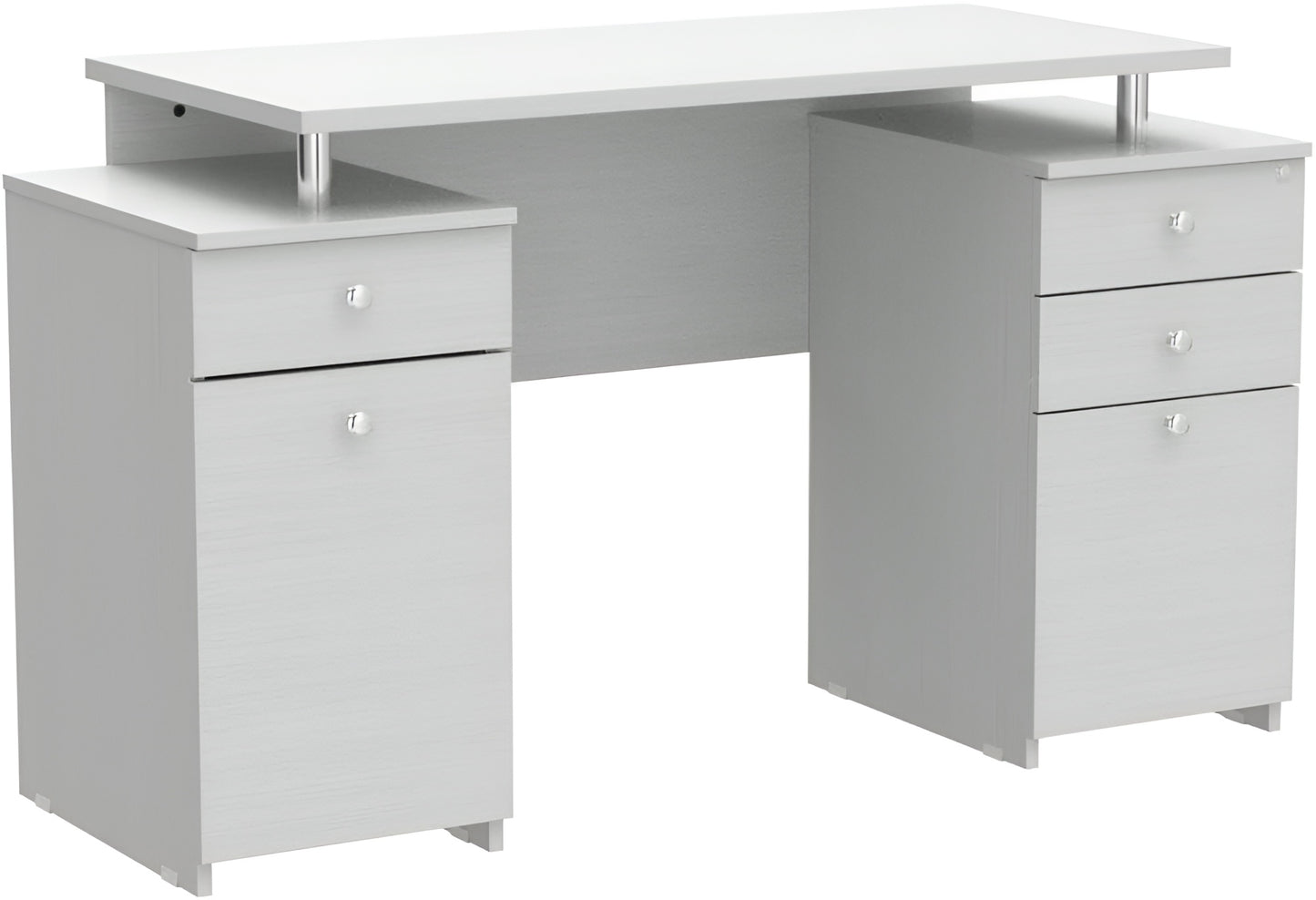 51" White Mirrored Computer Desk With Four Drawers