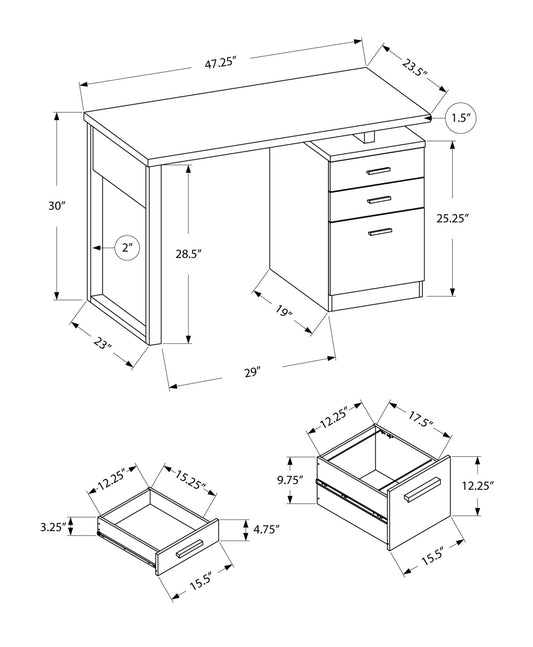 24" Gray and Black Computer Desk With Three Drawers