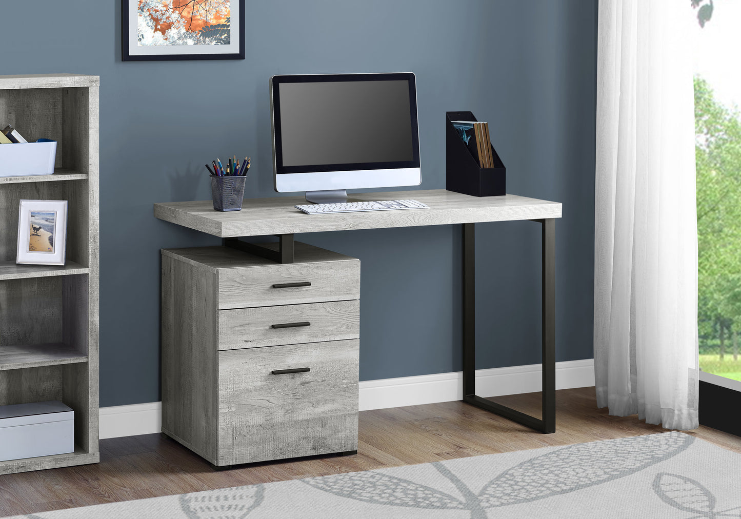 47" Gray and Black Computer Desk With Three Drawers