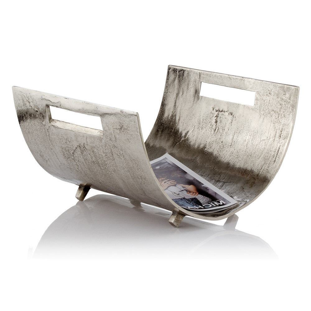 Modern Brushed Raw Silver Magazine Basket