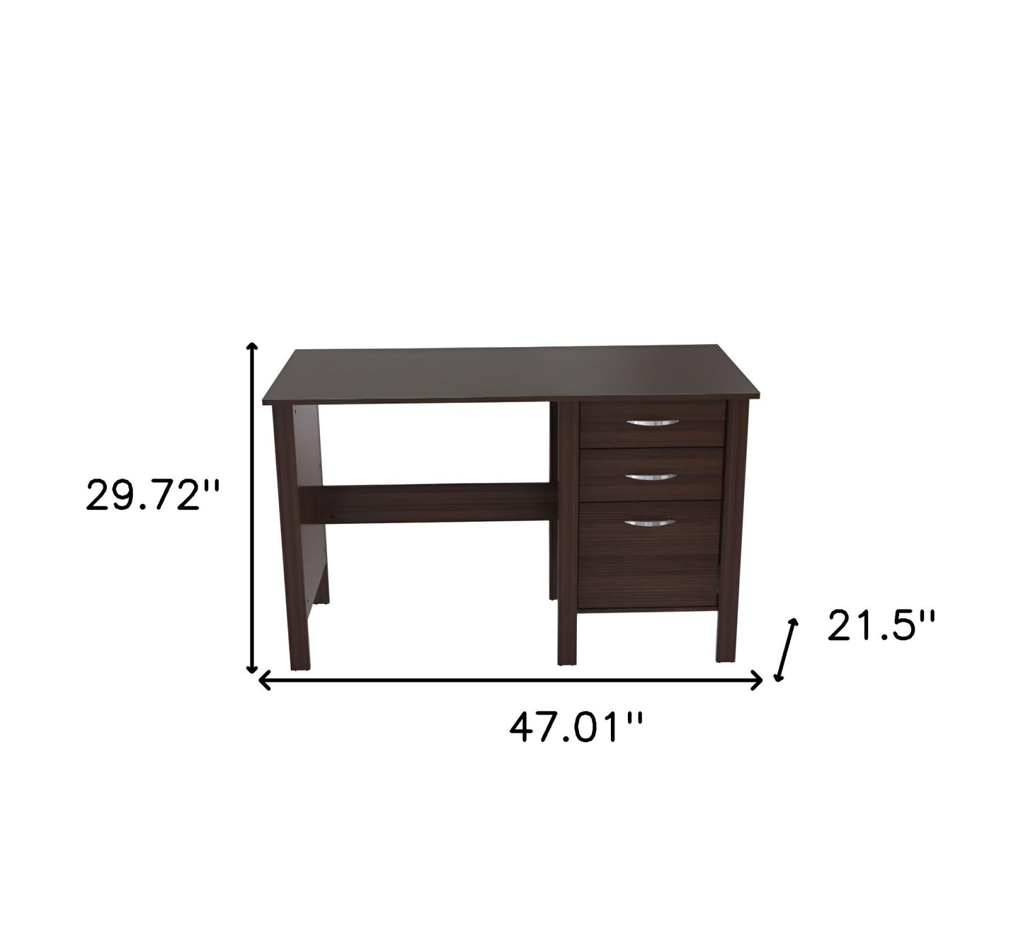 47" Espresso Mirrored Computer Desk With Three Drawers