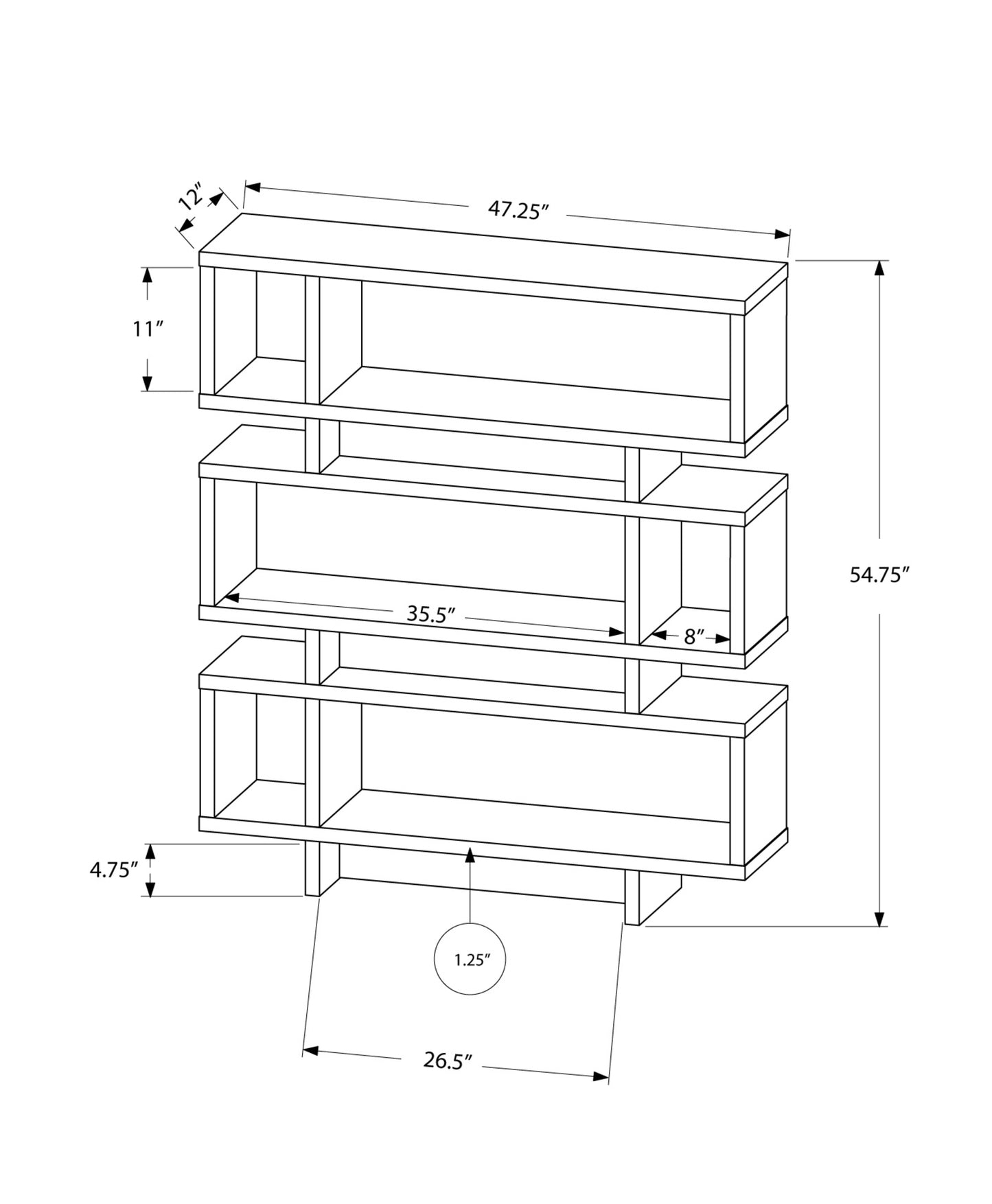 55" Taupe Wood Floating Bookcase