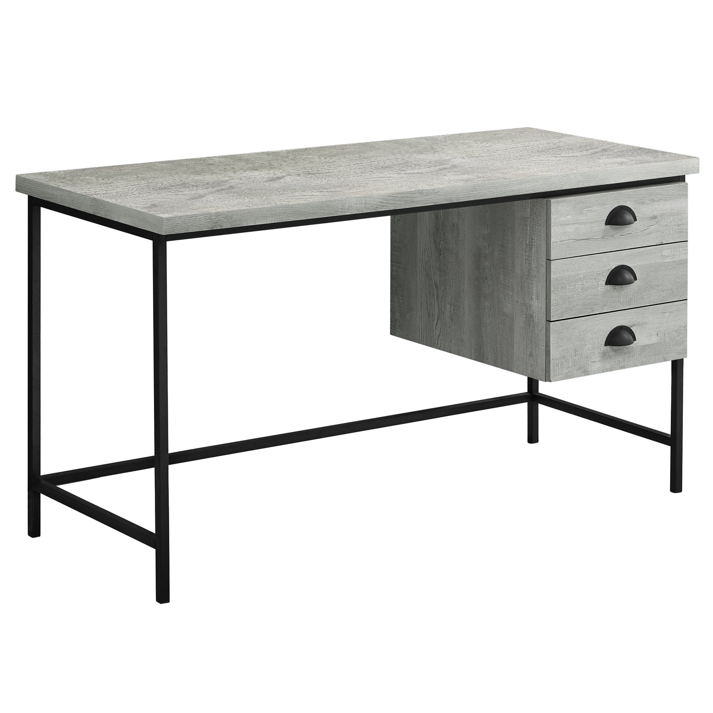 24" Gray and Black Computer Desk With Three Drawers