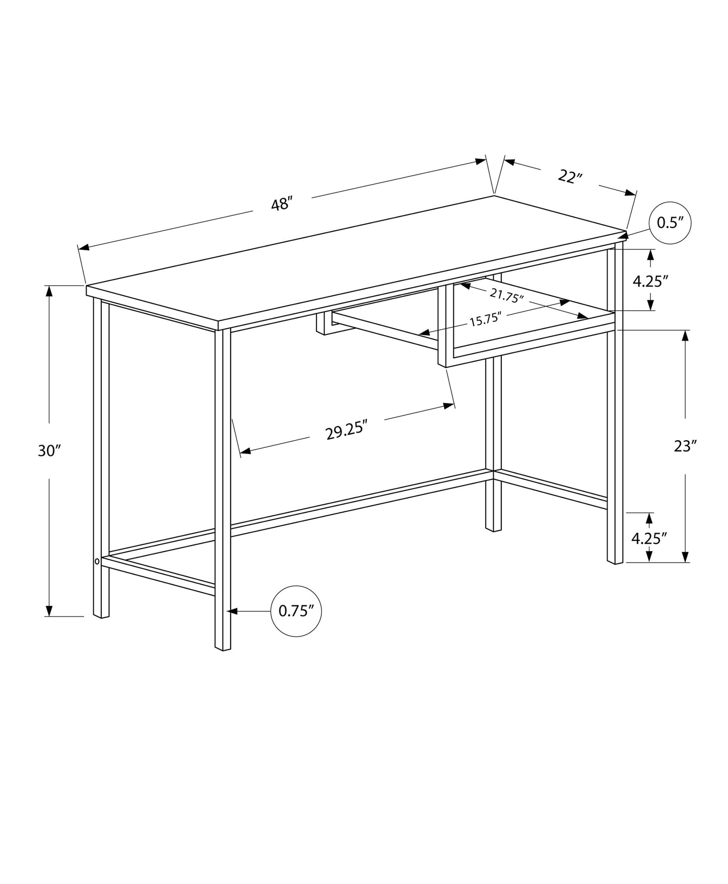 22" Taupe and Black Computer Desk