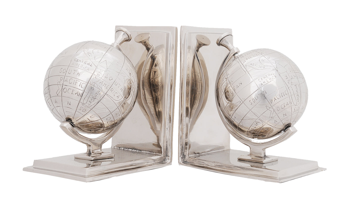 4.5" X 6.75" X 7.75" Alum Globe Bookend Set Of Two