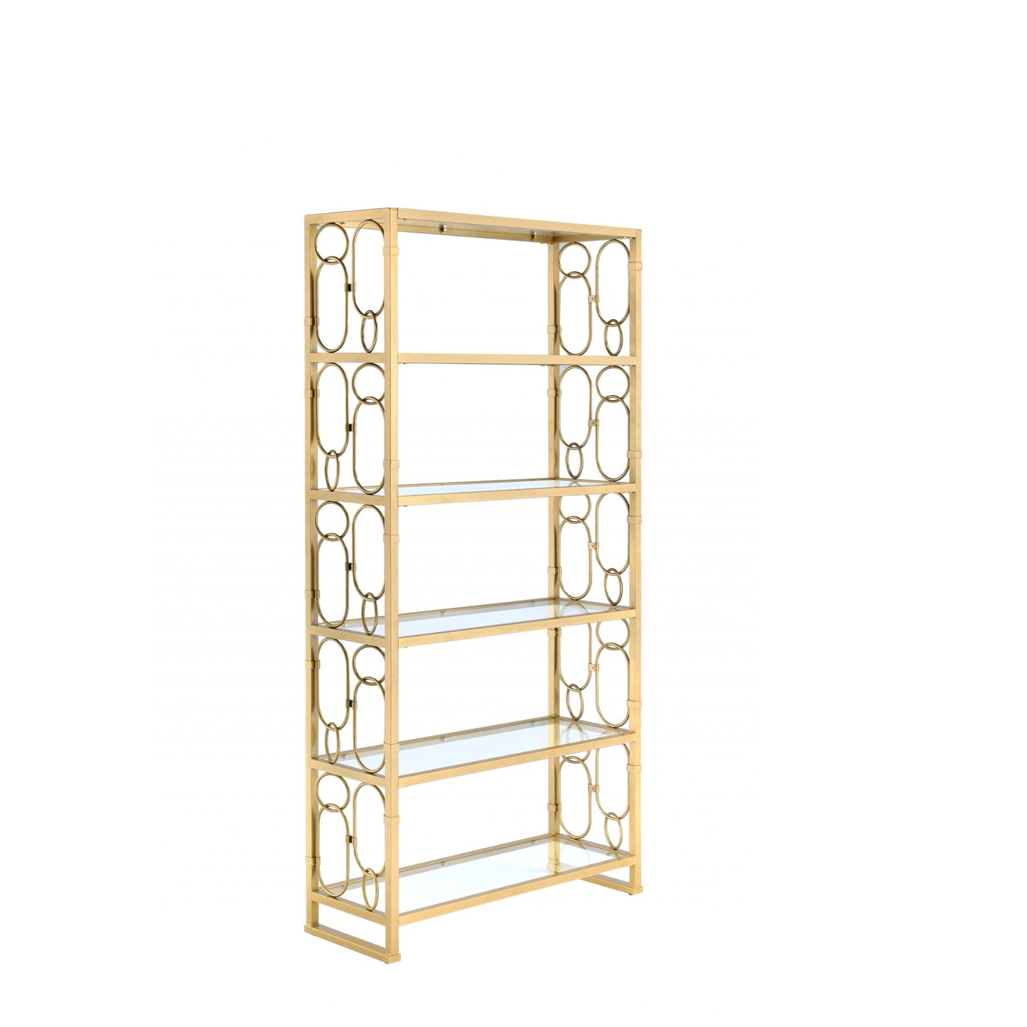 77" Gold Metal and Glass Five Tier Etagere Bookcase