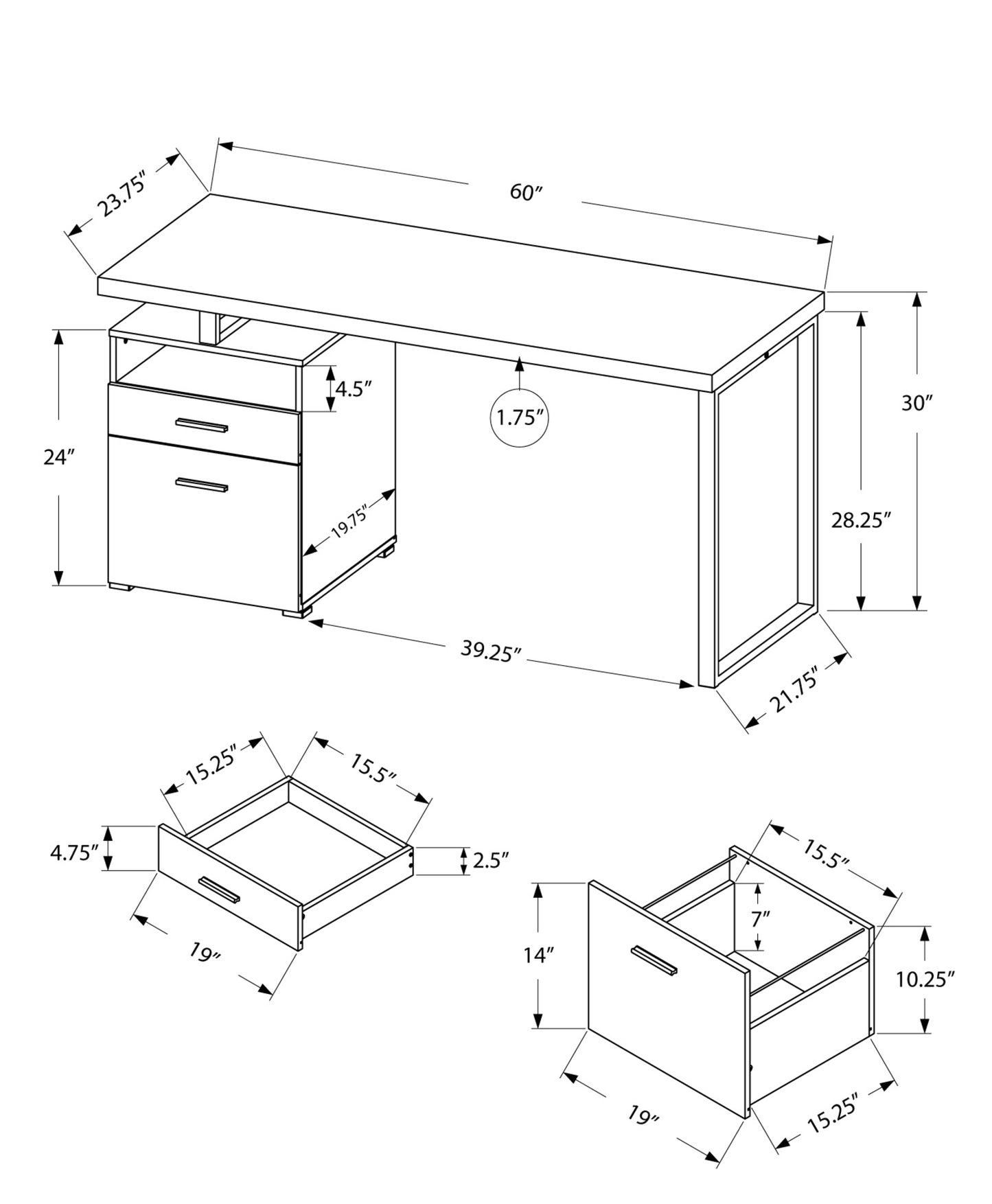 24" Brown and Silver Computer Desk With Two Drawers