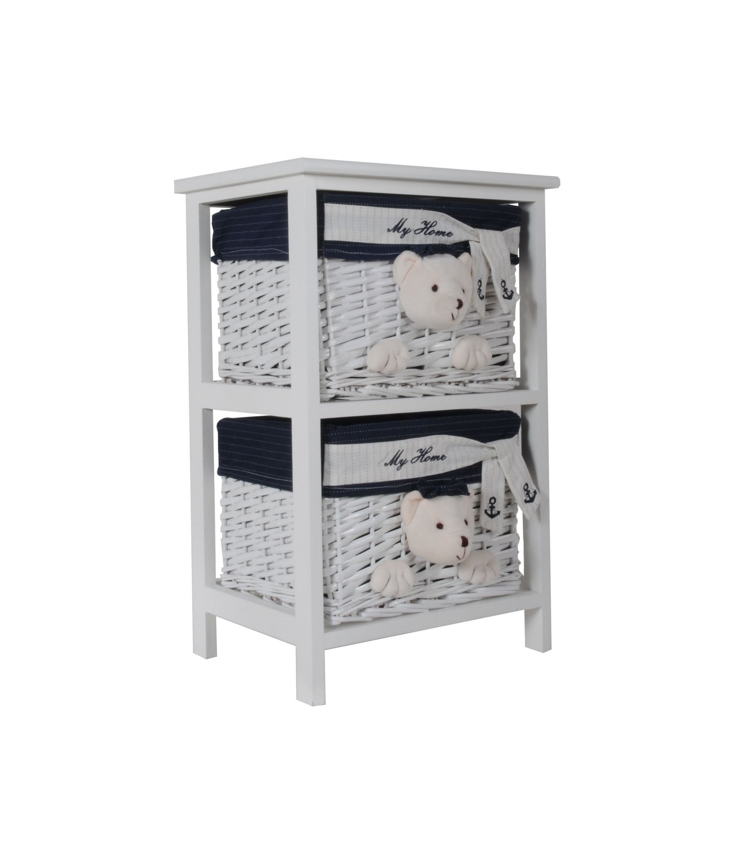 12.5" X 16" X 25" White Blue  Portable 2 Drawers