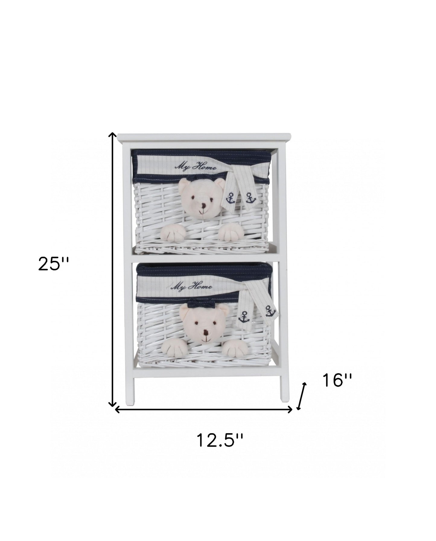 12.5" X 16" X 25" White Blue  Portable 2 Drawers