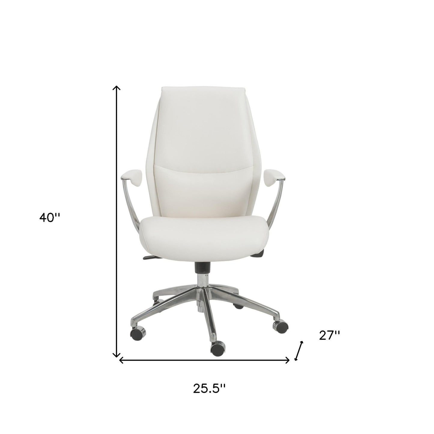 White Faux Leather Seat Swivel Adjustable Task Chair Leather Back Steel Frame