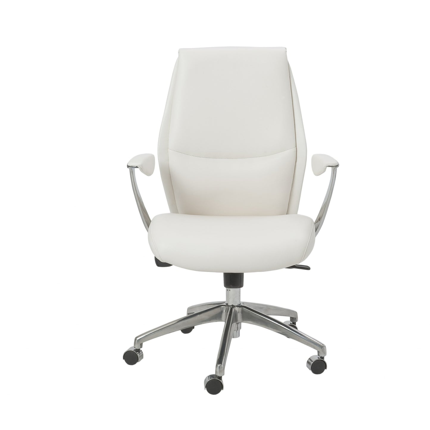 White Faux Leather Seat Swivel Adjustable Task Chair Leather Back Steel Frame