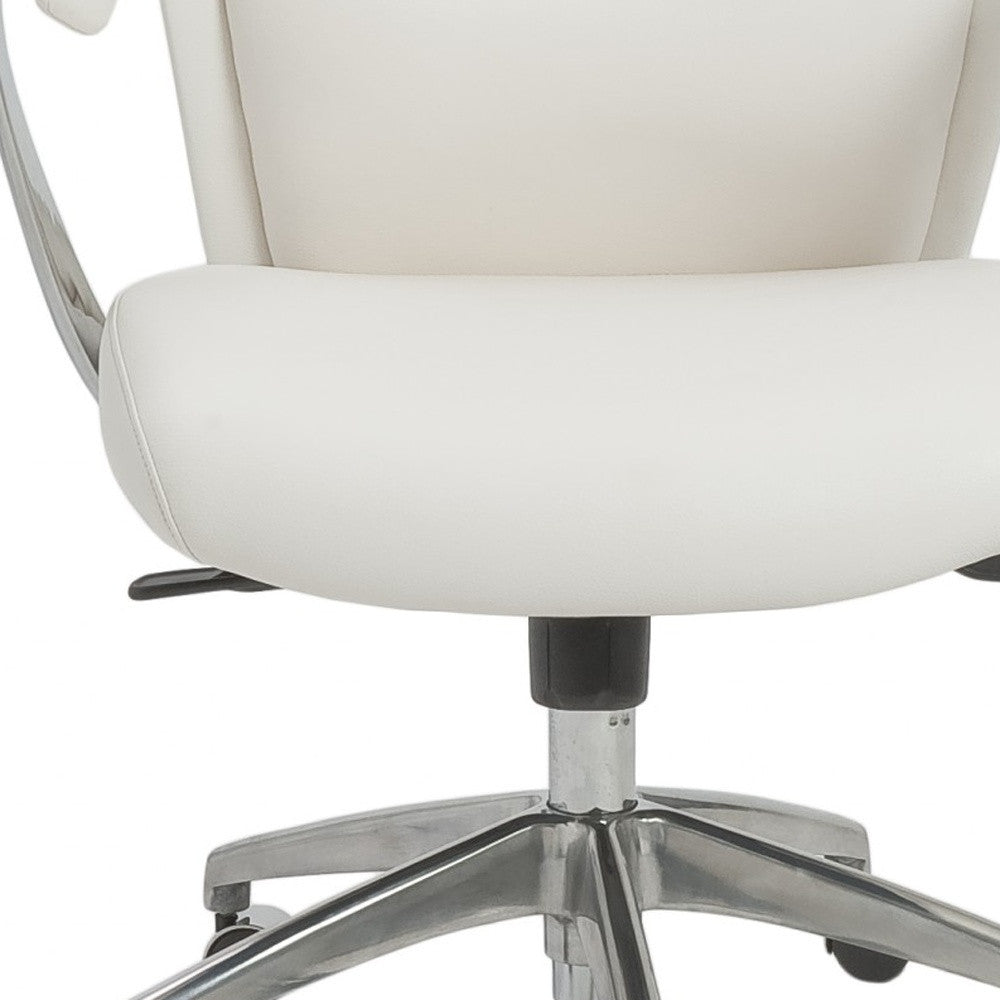 White Faux Leather Seat Swivel Adjustable Task Chair Leather Back Steel Frame