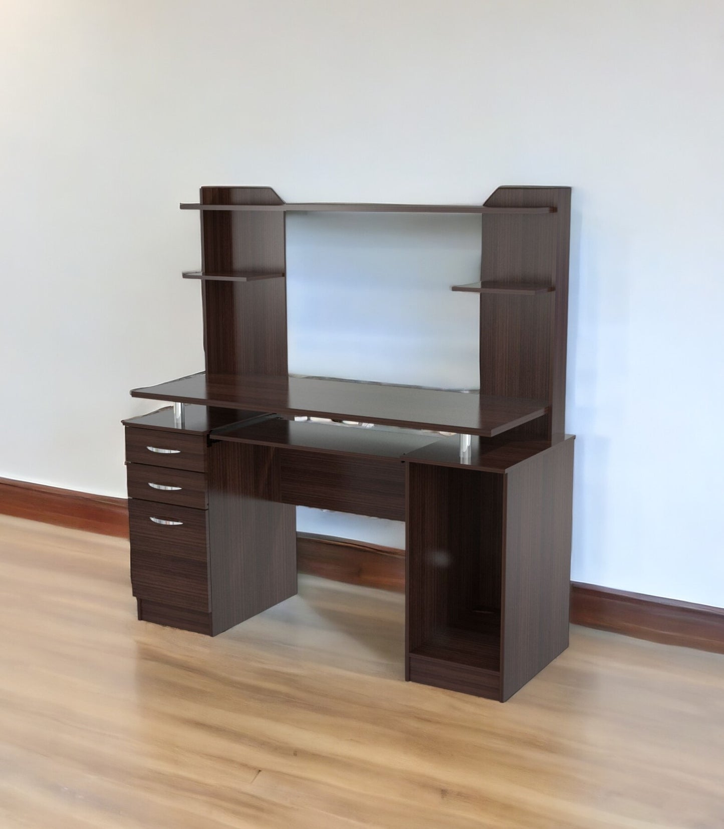 Espresso Finish Wood Computer Desk With Hutch