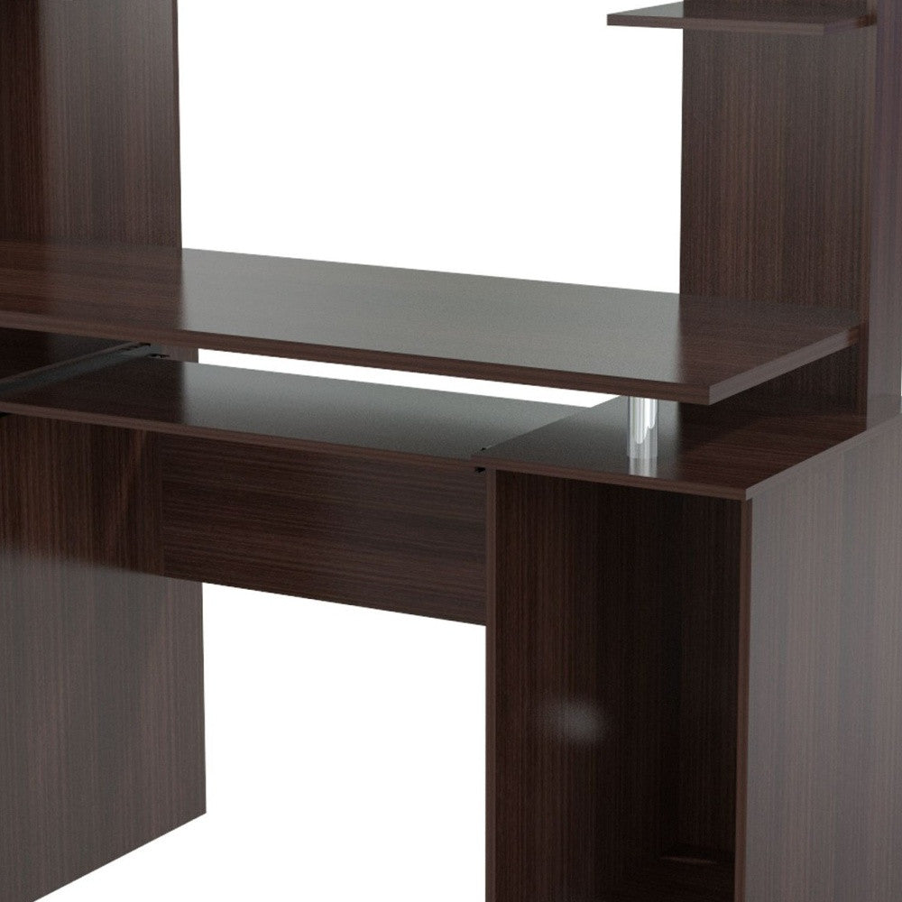 Espresso Finish Wood Computer Desk With Hutch