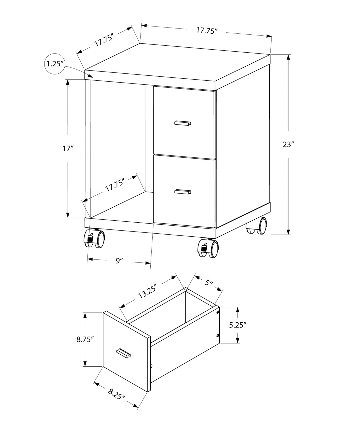 Office Cabinet Cappucino With 2 Drawer On Castors