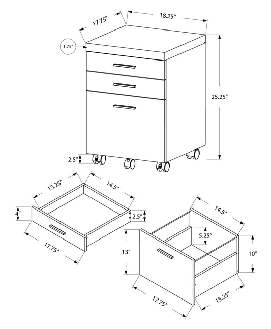 25.25" White Particle Board And Mdf Filing Cabinet With 3 Drawers