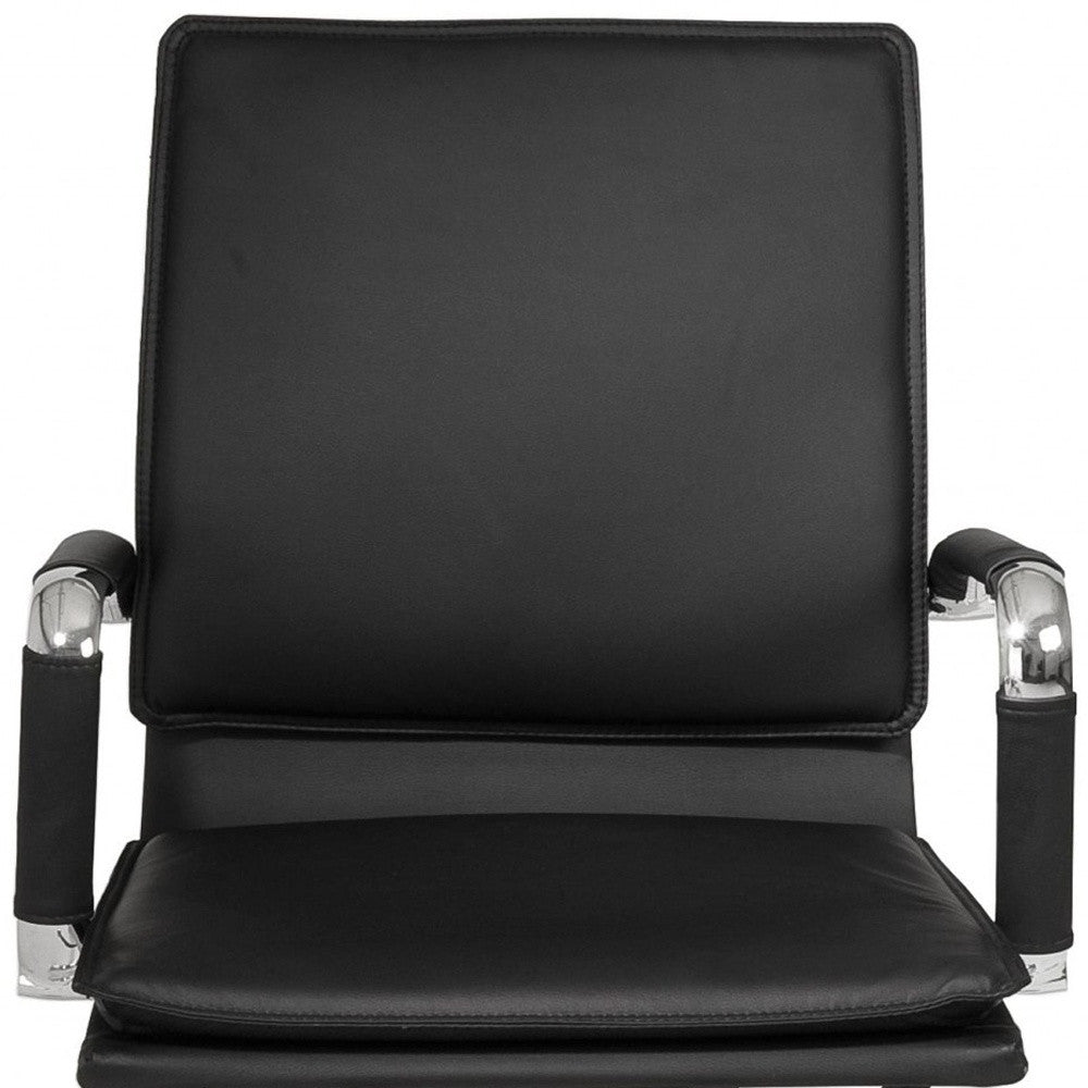 Black Faux Leather Seat Swivel Adjustable Task Chair Leather Back Steel Frame