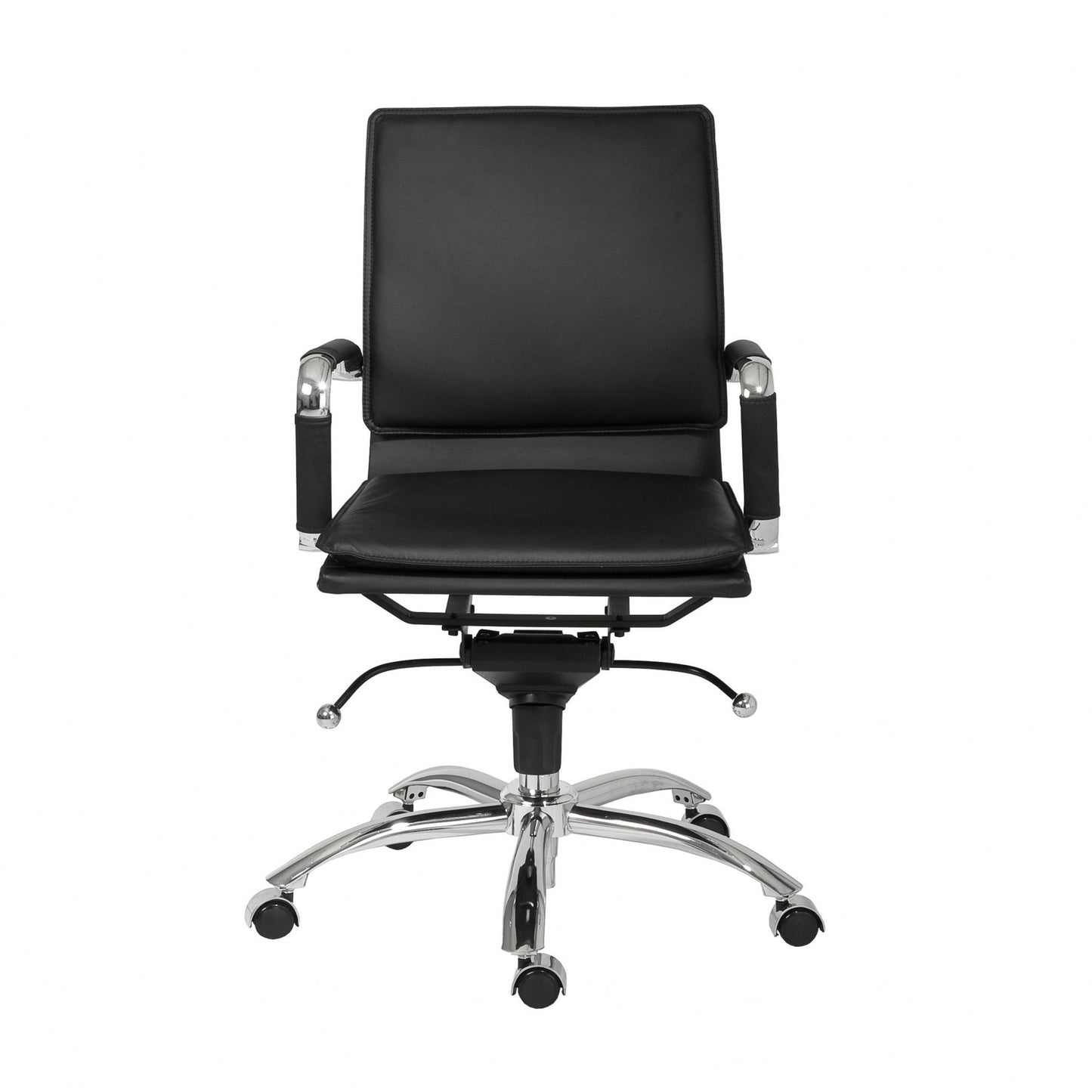 Black Faux Leather Seat Swivel Adjustable Task Chair Leather Back Steel Frame