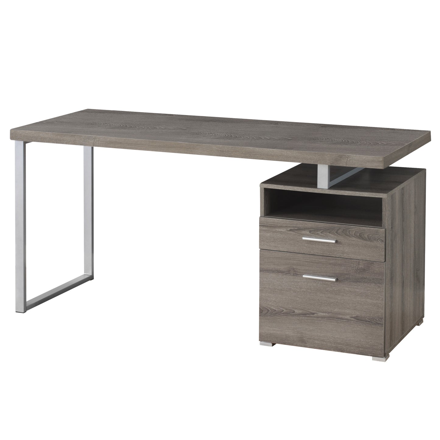 24" Taupe and Silver Computer Desk With Two Drawers