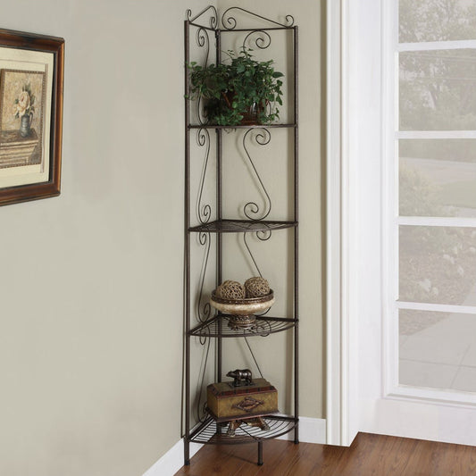 70" Brown Metal Corner Bookcase