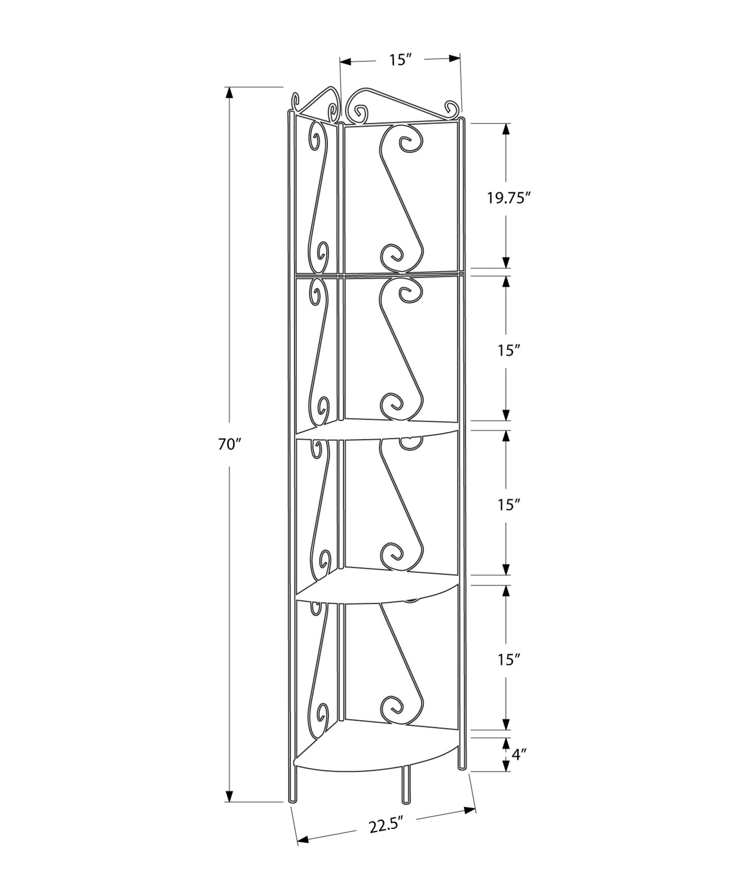 70" Brown Metal Corner Bookcase